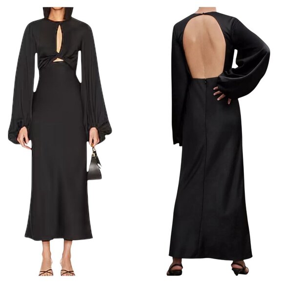 Significant Other Demi Backless Long Sleeve Gown Black Size 4 - Picture 1 of 8